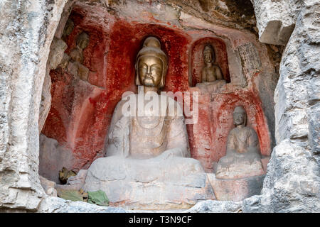 Alte Buddha Statuen in einem Felsen, tausend Buddha Berg, Jinan, Provinz Shandong, China Stockfoto