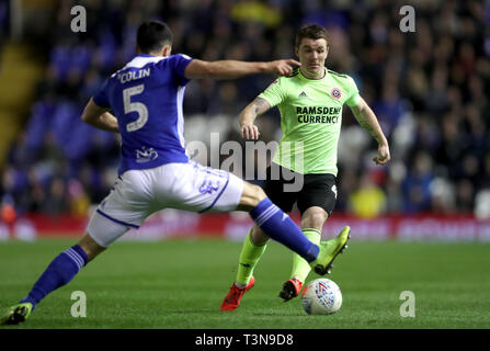 Birmingham City Maxime Colin (links) und von Sheffield United John Fleck Kampf um den Ball in den Himmel Wette Championship Match in St. Andrew's Billion Trophäe Stadion, Birmingham. Stockfoto