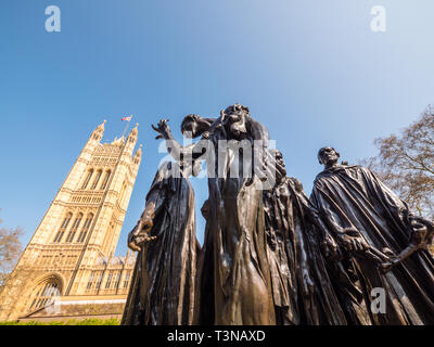 Die Bürger von Calais Skulptur von Auguste Rodin, Vor dem Palast von Westminster, London, England, UK, GB. Stockfoto