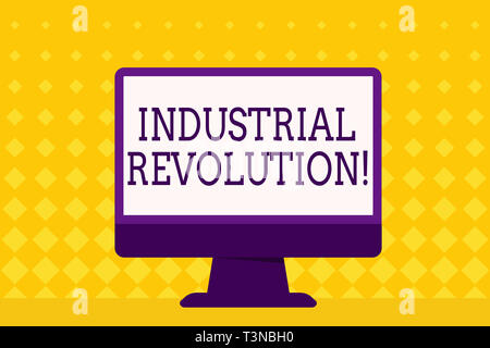 Text Zeichen, die Industrielle Revolution. Business Foto präsentiert, während der Arbeit durch Maschinen, die Leerstelle Desktop Computer bunt gemacht Stockfoto