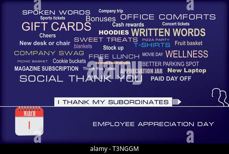Postkarte mit Optionen für die Dankbarkeit für seine Untergebenen. Ich danke meinen Untergebenen. Postkarte Mitarbeiter Anerkennung Tag Stock Vektor
