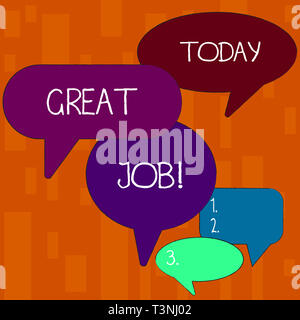 Handschrift text tolle Arbeit. Konzeptionelle Foto benutzt jemand Lob für etwas, was sie sehr gut Viele Farbe Sprechblase in verschiedenen Größen gemacht haben Stockfoto