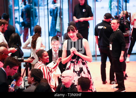 Peking, USA. 10 Apr, 2019. China's Basketballspieler Han Xu kommt am Veranstaltungsort vor Basketball WNBA Entwurf der 2019 Frauen in New York, USA, 10. April 2019. Credit: Wang Ying/Xinhua/Alamy leben Nachrichten Stockfoto