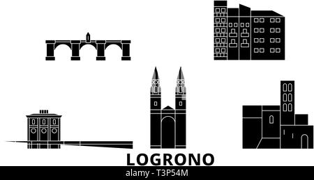 Spanien, Logrono Flachbild reisen Skyline. Spanien, Logrono schwarz Stadt Vektor-illustration, Symbol, Reisen, Sehenswürdigkeiten, Wahrzeichen. Stock Vektor