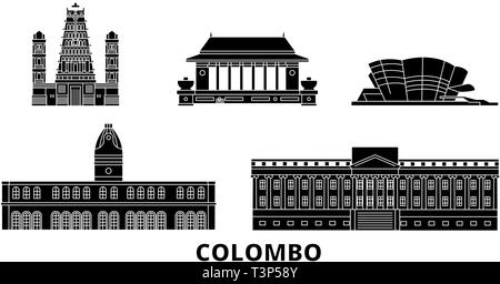 Sri Lanka, Colombo Flachbild reisen Skyline. Sri Lanka, Colombo schwarz Stadt Vektor-illustration, Symbol, Reisen, Sehenswürdigkeiten, Wahrzeichen. Stock Vektor
