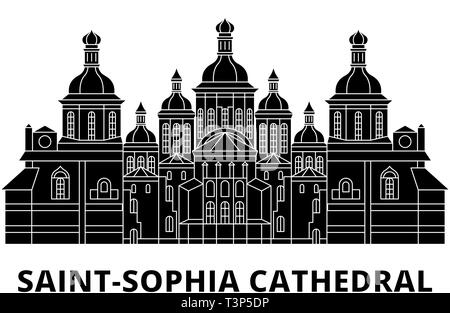 Ukraine, Kiew, St. Sophia Kathedrale Flachbild reisen Skyline. Ukraine, Kiew, St. Sophia Kathedrale schwarz Stadt Vektor-illustration, Symbol, Reisen Stock Vektor