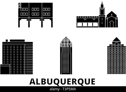 Usa, Albuquerque City Wohnung reisen Skyline. Usa, Albuquerque Stadt schwarz Stadt Vektor-illustration, Symbol, reisen Sehenswürdigkeiten Stock Vektor