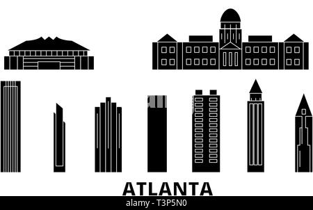 United States, Atlanta Flachbild reisen Skyline. United States, Atlanta schwarz Stadt Vektor-illustration, Symbol, Reisen, Sehenswürdigkeiten, Wahrzeichen. Stock Vektor