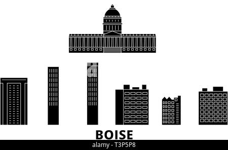 United States, Boise Flachbild reisen Skyline. United States, Boise schwarz Stadt Vektor-illustration, Symbol, Reisen, Sehenswürdigkeiten, Wahrzeichen. Stock Vektor