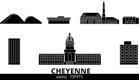 United States, Cheyenne Flachbild reisen Skyline. United States, Cheyenne schwarz Stadt Vektor-illustration, Symbol, Reisen, Sehenswürdigkeiten, Wahrzeichen. Stock Vektor