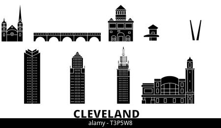 United States, Cleveland Flachbild reisen Skyline. United States, Cleveland schwarz Stadt Vektor-illustration, Symbol, Reisen, Sehenswürdigkeiten, Wahrzeichen. Stock Vektor