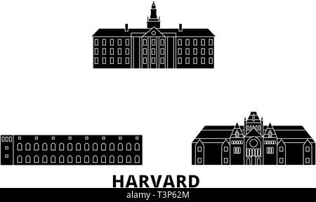 Usa, Harvard Flachbild reisen Skyline. Usa, Harvard schwarz Stadt Vektor-illustration, Symbol, Reisen, Sehenswürdigkeiten, Wahrzeichen. Stock Vektor