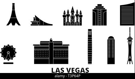 Usa, Las Vegas Flachbild reisen Skyline. Usa, Las Vegas schwarz Stadt Vektor-illustration, Symbol, Reisen, Sehenswürdigkeiten, Wahrzeichen. Stock Vektor