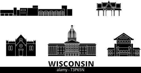 United States, Madison Flachbild reisen Skyline. United States, Madison schwarz Stadt Vektor-illustration, Symbol, Reisen, Sehenswürdigkeiten, Wahrzeichen. Stock Vektor