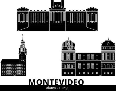 Uruguay, Montevideo Flachbild reisen Skyline. Uruguay, Montevideo schwarz Stadt Vektor-illustration, Symbol, Reisen, Sehenswürdigkeiten, Wahrzeichen. Stock Vektor