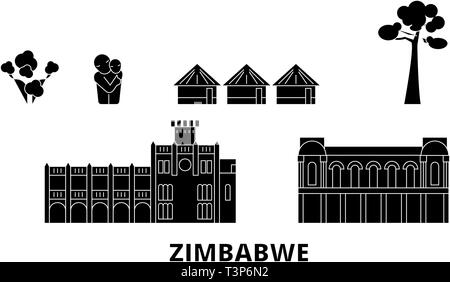 Simbabwe Flachbild reisen Skyline. Simbabwe schwarz Stadt Vektor-illustration, Symbol, Reisen, Sehenswürdigkeiten, Wahrzeichen. Stock Vektor