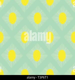 Geometrische Muster nahtlose Vektor Teal Green lime gelb. Abstrakte Ikat rhombus Formen wiederholen Hintergrund. Stock Vektor