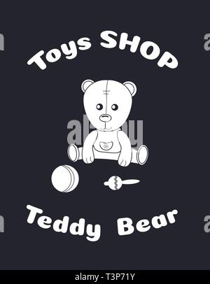 Spielzeug Teddybär in Overalls mit einem Ball und klappern. Silhouette Aufkleber. Geeignet für Schaufensterdekoration der Kinder speichert, Spielplätze, Schneiden auf ein Stock Vektor