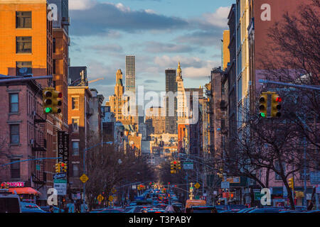 NEW YORK CITY - 25. MÄRZ 2018: Tribeca Straßen eines der wichtigsten Wahrzeichen in Manhattan Stockfoto