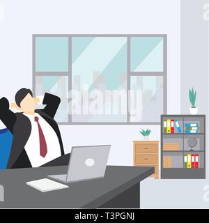 Der Mann im Anzug, der an einem Notebook arbeitet Stock Vektor