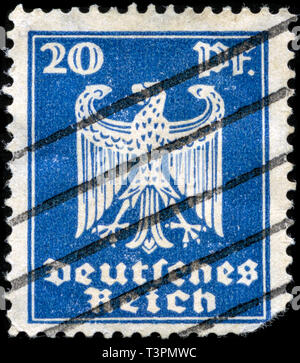 Briefmarken aus dem Deutschen Reich in der dauerserien 7 v-Serie 1924 ausgestellt Stockfoto
