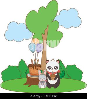 Cute adorable animals Birthday Party im Freien Szene festliche cartoon Vector Illustration graphic design Stock Vektor