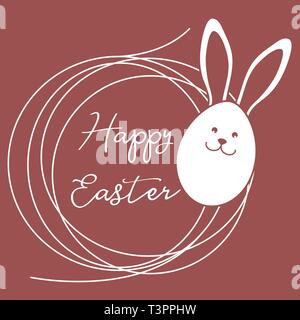 Vector Illustration mit Osterei mit Osterhase Schnauze und Ohren, Nest. Frohe Ostern. Festliche Hintergrund. Design für Banner, Poster oder Drucken. Stock Vektor