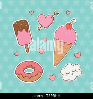 Satz Aufkleber kawaii Vector Illustration Design Stock Vektor