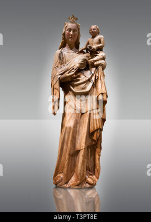 Gotische Holz Statue der Jungfrau und Kind von Tan anontmous katalanischen Künstlers. Geschnitzte Alabaster mit Resten von Polychrome und Blattgold. Datum 2. Halbjahr Stockfoto