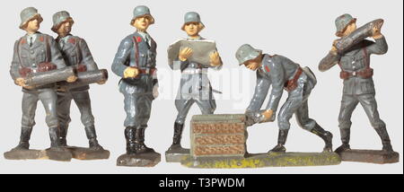 Spielzeug, sechs Flak Soldaten in Aktion, Lineol, 1930er Jahre, Editorial-Use - Nur Stockfoto