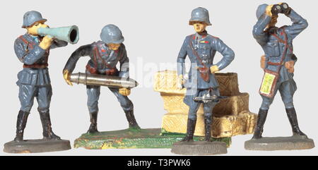 Spielzeug, vier Flak Soldaten in Aktion, Elastolin, 1930er Jahre, Editorial-Use - Nur Stockfoto