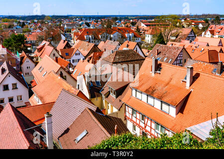 Zwingenberg liegt im Kreis Bergstraße im Süden von Hessen, Deutschland und ist die älteste Stadt an der Hessischen Bergstraße. Stockfoto