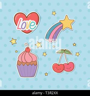 Satz Aufkleber kawaii Vector Illustration Design Stock Vektor
