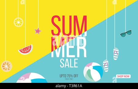 Sommer vektor Banner Design mit Text und farbigen Hintergrund. Vector Illustration. - Vektor Stock Vektor
