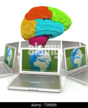 Global computer Gehirn an das Netzwerk angeschlossen ist. 3D-Rendering Stockfoto