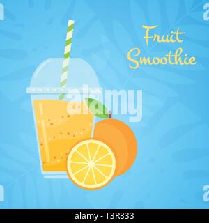 Orange rohem Obst leckeren Smoothie Vector Illustration. Saftige vegetarische Vitamin Getränk oder Protein Milch Shake in Schale Glas und frischen Orange für Social Media oder web design Smoothie promotion Banner Stock Vektor