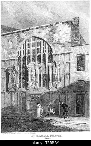 Eine Gravur der Guildhall Kapelle, London UK gescannt und in hoher Auflösung aus einem Buch 1814 veröffentlicht. Glaubten copyright frei. Stockfoto