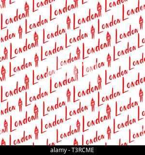 Hand Schriftzug London Muster. Nahtlose Muster mit dem Namen der Stadt. Tinte Abbildung. Moderne Pinsel Kalligraphie. Hand gezeichnet Ornament für Geschenkpapier Stock Vektor