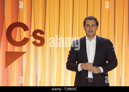 Leiter der spanischen Bürgerinnen und Bürger Partei, Albert Rivera, während ein Akt, in dem er als Kandidat der Partei für die Wahlen in Madrid, Spanien, 10. März 2019 gewählt wurde. Der spanische Premierminister, Pedro Sanchez, genannt für vorgezogene Wahlen vom 15. Februar 2019, als die Regierung nicht genügend Unterstützung de 2019 Budget im unteren Haus zu führen. Spanien hält den allgemeinen Wahlen am 28. April 2019 Mit: Albert Rivera Wo: Madrid, Gemeinschaft von Madrid, Spanien Wann: 10 Mar 2019 Credit: Oscar Gonzalez/WENN.com Stockfoto