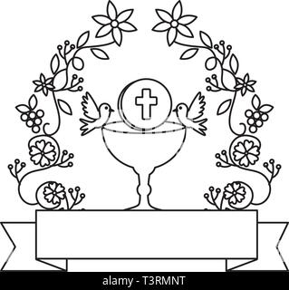 Erstkommunion in Kelch mit floralen Krone Stock Vektor