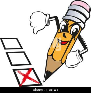 Cartoon Bleistift drückt Emotionen Abneigung, Cross Keine, Abstimmung, Test, Prüfung Vektor-illustration Skizze Stock Vektor