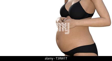 Schwangere Frau ihren grossen Bauch berühren. Close Up. Mutterschaft, Schwangerschaft, Menschen und Erwartung Konzept. Schwangere Frau Baby erwarten Stockfoto