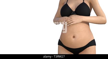 Schwangere Frau ihren grossen Bauch berühren. Close Up. Mutterschaft, Schwangerschaft, Menschen und Erwartung Konzept. Schwangere Frau Baby erwarten Stockfoto