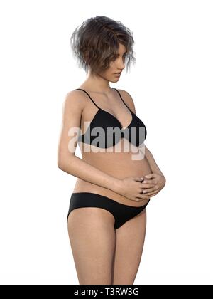 Schwangere Frau ihren grossen Bauch berühren. Close Up. Mutterschaft, Schwangerschaft, Menschen und Erwartung Konzept. Schwangere Frau Baby erwarten Stockfoto