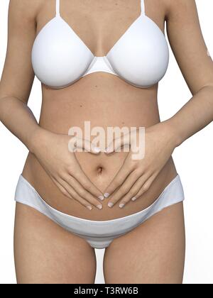 Schwangere Frau ihren grossen Bauch berühren. Close Up. Mutterschaft, Schwangerschaft, Menschen und Erwartung Konzept. Schwangere Frau Baby erwarten Stockfoto