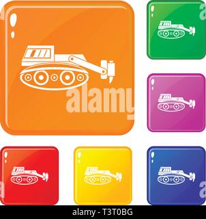 Bagger mit hydraulikhammer Icons Set Vector Farbe Stock Vektor