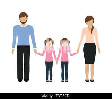 Familie Charakter mit 2 Mädchen Mutter und Vater Vektor-illustration EPS 10. Stock Vektor