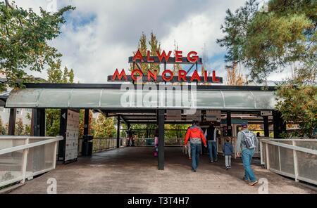 Alweg Monorail Station, das Seattle Center, Seattle, Washington, USA Stockfoto