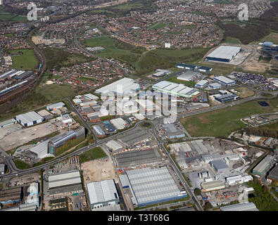 Luftbild des Industrieparks nördlich von Pontefract Lane, Cross Green, Leeds, West Yorkshire Stockfoto