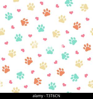 Bunte Katze oder Hund Pfotenabdruck silhouette isoliert nahtlose Muster Vector Illustration Stock Vektor